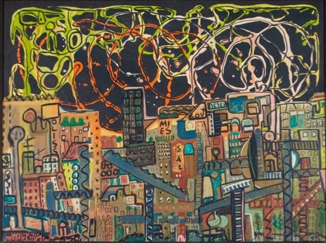 OIL ON CANVAS ABSTRACT CITYSCAPEUnsigned