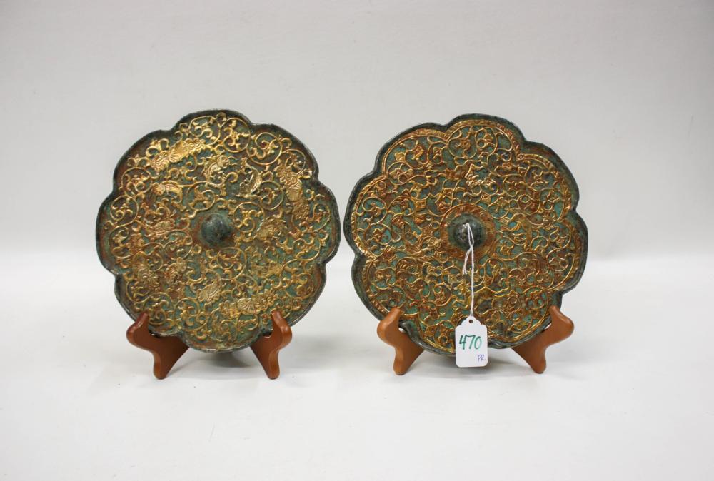 A PAIR OF CHINESE BRONZE DISC HAND