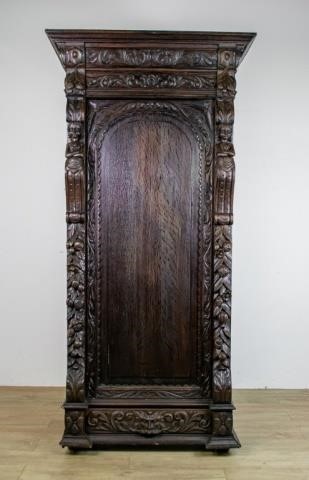 CARVED MAHOGANY SINGLE DOOR ARMOIRECarved