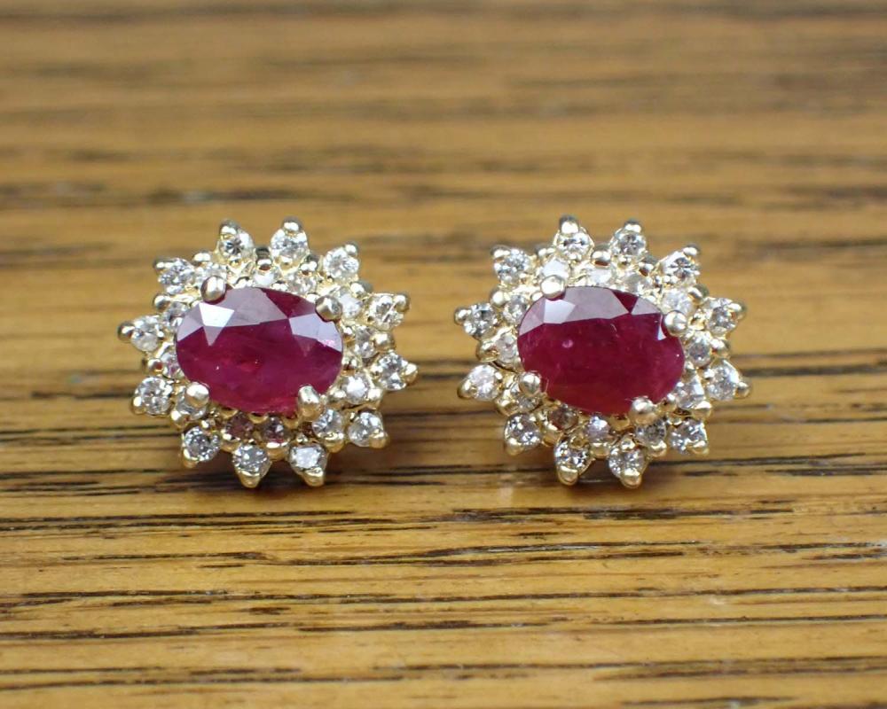 PAIR OF RUBY AND DIAMOND STUD EARRINGSPAIR