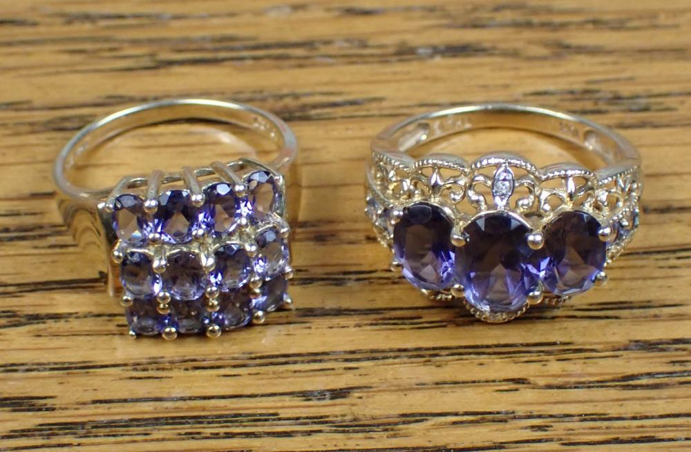 TWO IOLITE AND YELLOW GOLD RINGSTWO