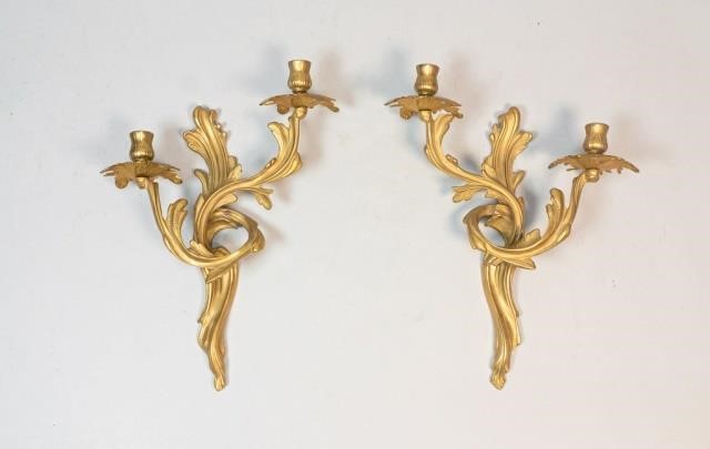 PAIR ART NOUVEAU GILT BRONZE FLORAL 3405ea