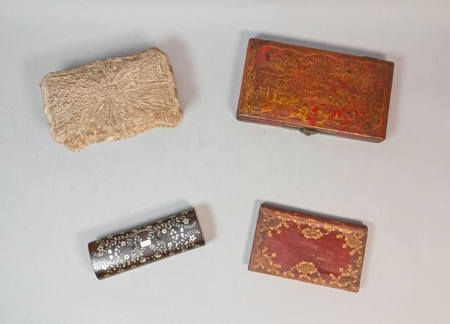 LOT OF 4 DECORATIVE BOXESRed leather