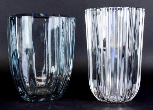 2 CRYSTAL ART GLASS VASESOctagonal,