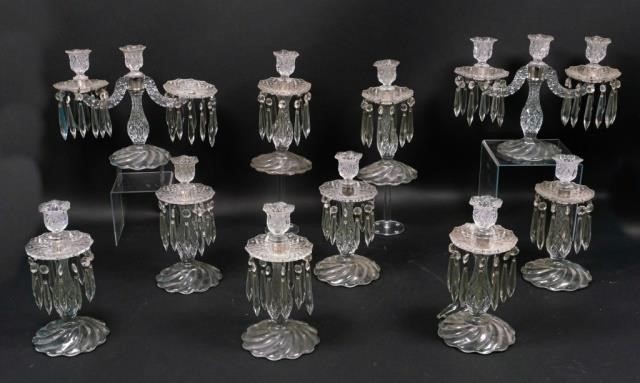 SET OF 10 CUT GLASS CANDLESTICKSSet