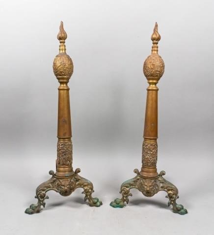 PAIR OF BRONZE ANDIRONSBronze andirons