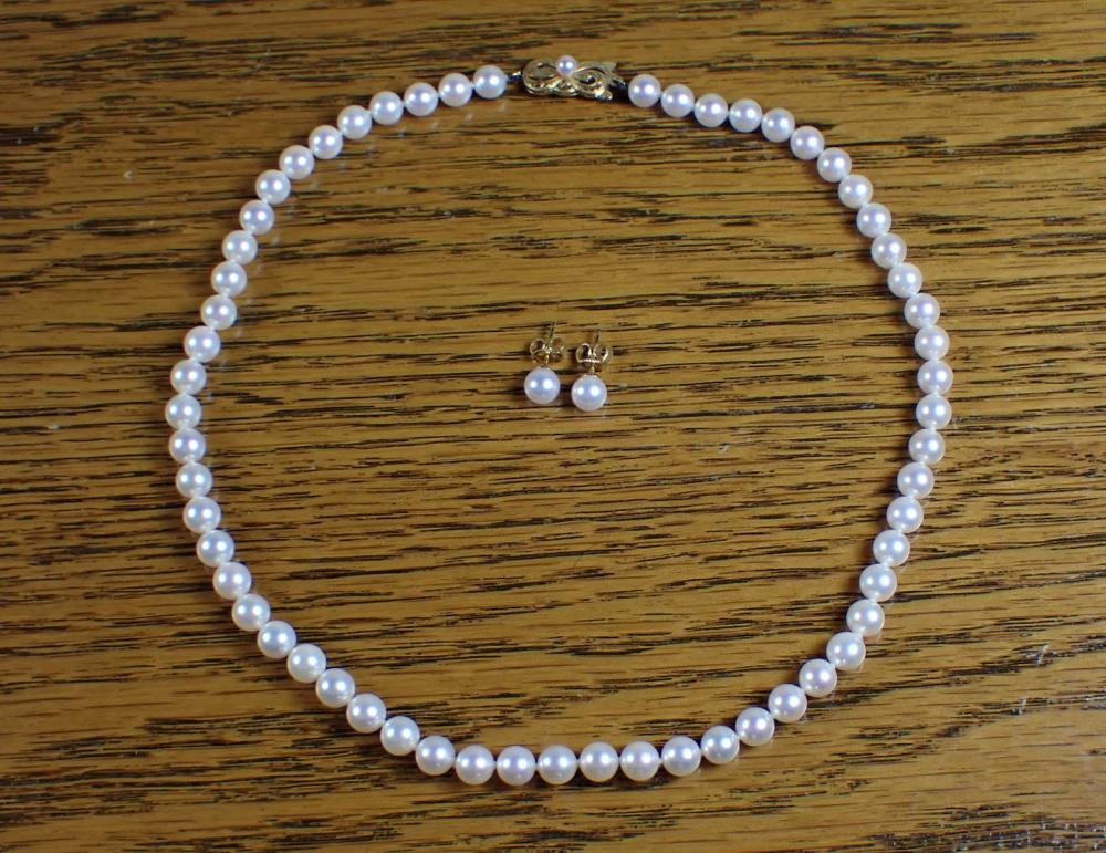 MIKIMOTO AKOYA PEARL NECKLACE AND EAR