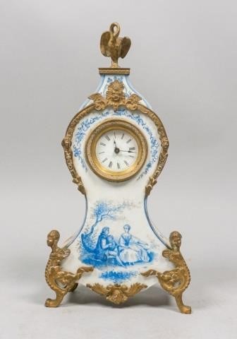 PORCELAIN AND BRASS MANTLE CLOCKHand