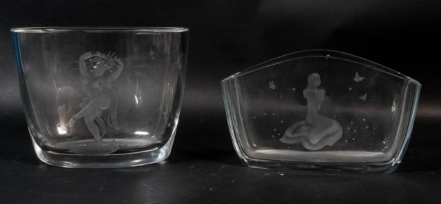 LOT OF 2 ETCHED ORREFORS CATHEDRAL 3406f4