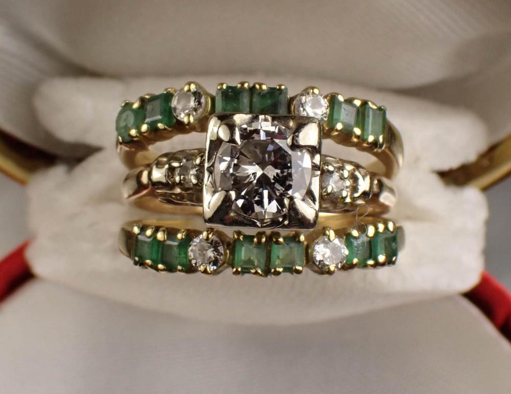 DIAMOND, EMERALD AND FOURTEEN KARAT