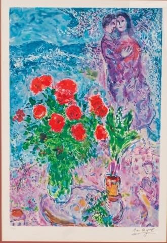 MARC CHAGALL LITHOGRAPH RED BOUQUETMarc