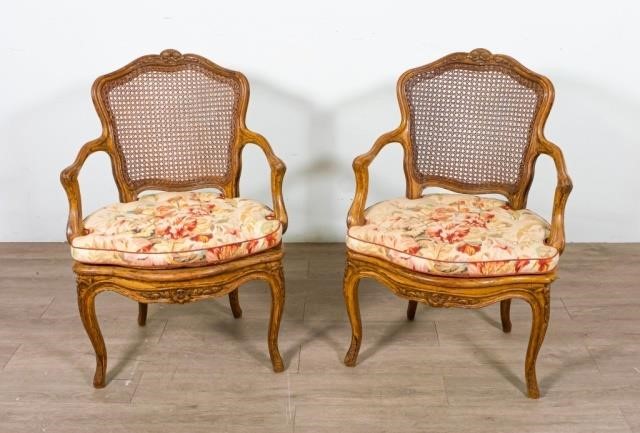 PAIR OF LOUIS XV STYLE CANED FAUTEUILSPair