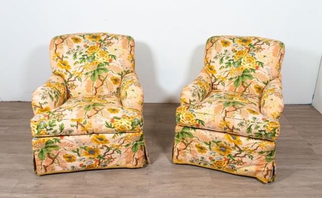 PAIR OF HOWARD STYLE FLORAL UPHOLSTERED 3407d6