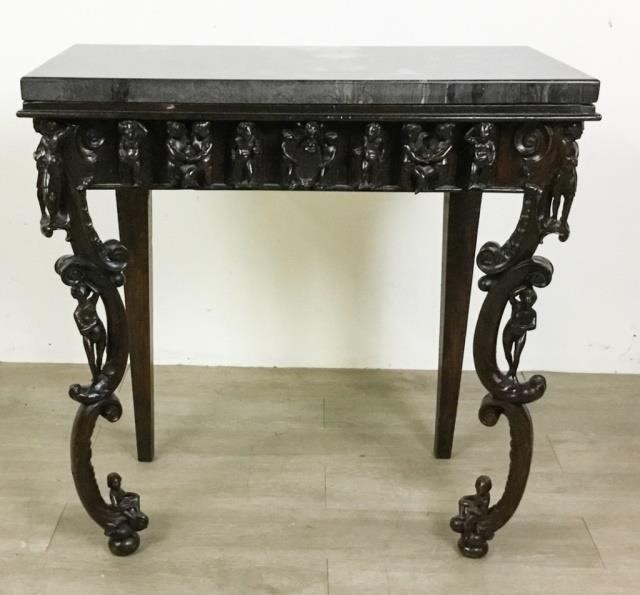 CARVED ITALIAN MARBLE TOP TABLECarved 3407dd