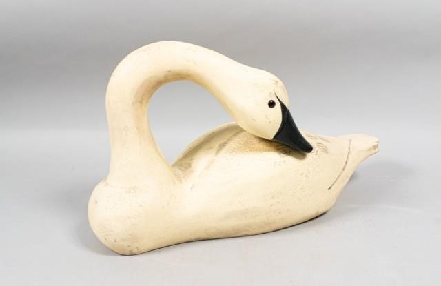 WOOD CARVED SWAN DECOYCarved and