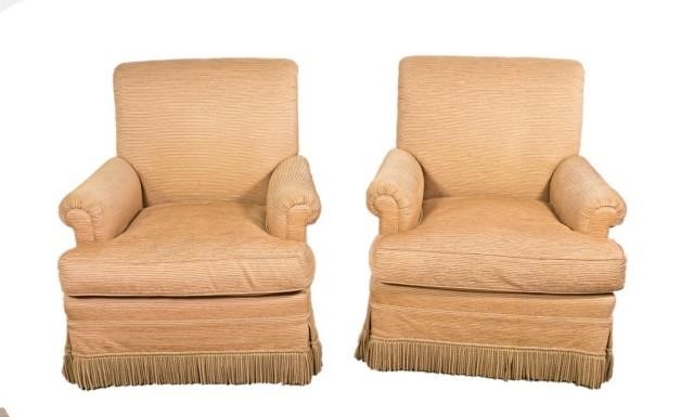 PAIR OF UPHOLSTERED LOUNGE CHAIRSPair