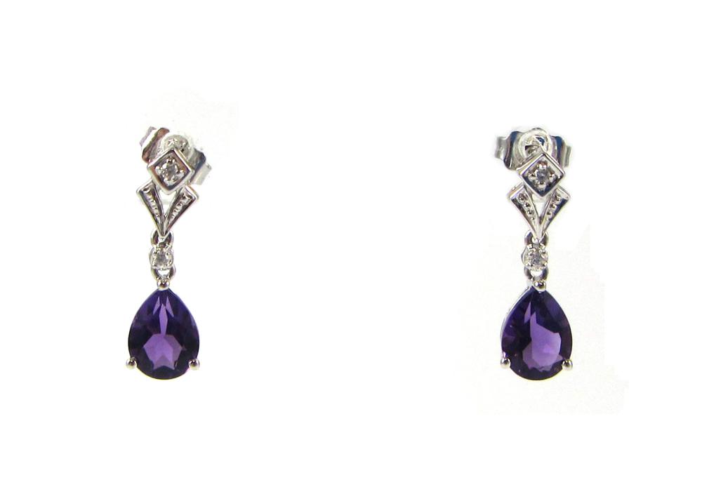 PAIR OF AMETHYST AND DIAMOND DANGLE