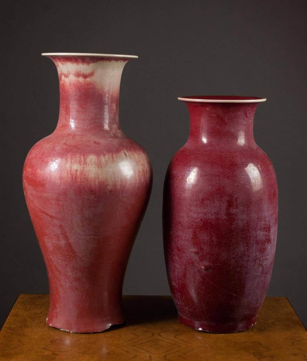 TWO CHINESE RED GLAZED VASES, EACH