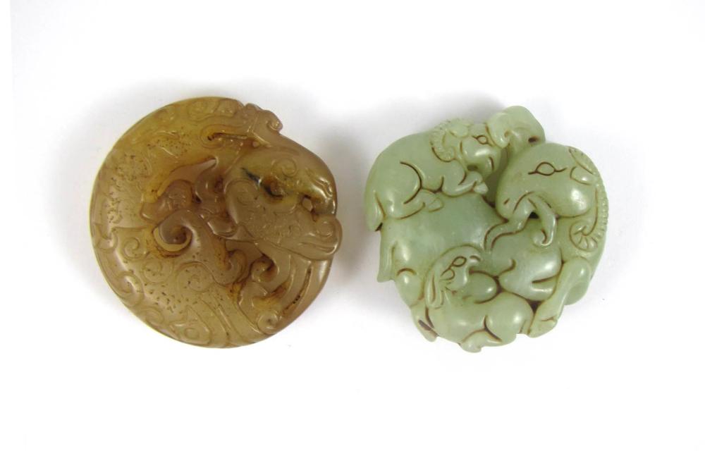 TWO CHINESE DOUBLE SIDED HARDSTONE