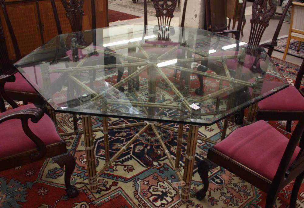 A LARGE OCTAGONAL GLASS TOP BAMBOO 33e21f