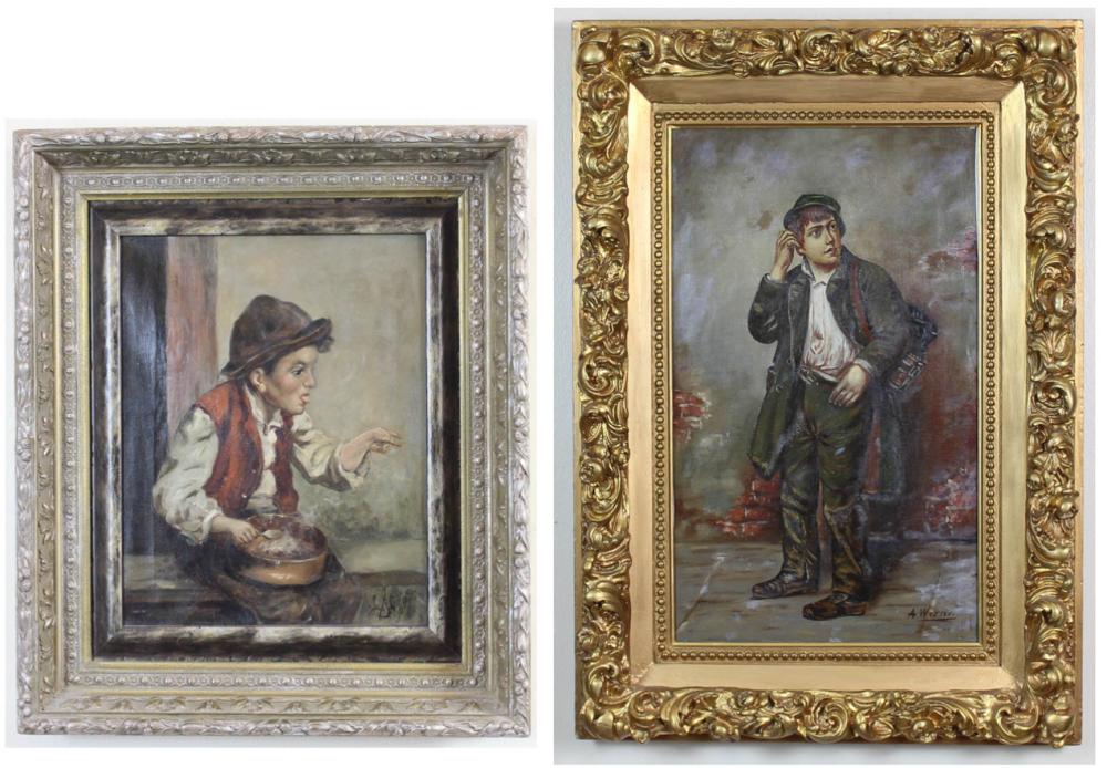 TWO OILS ON CANVAS, PORTRAITS OF BOYS: