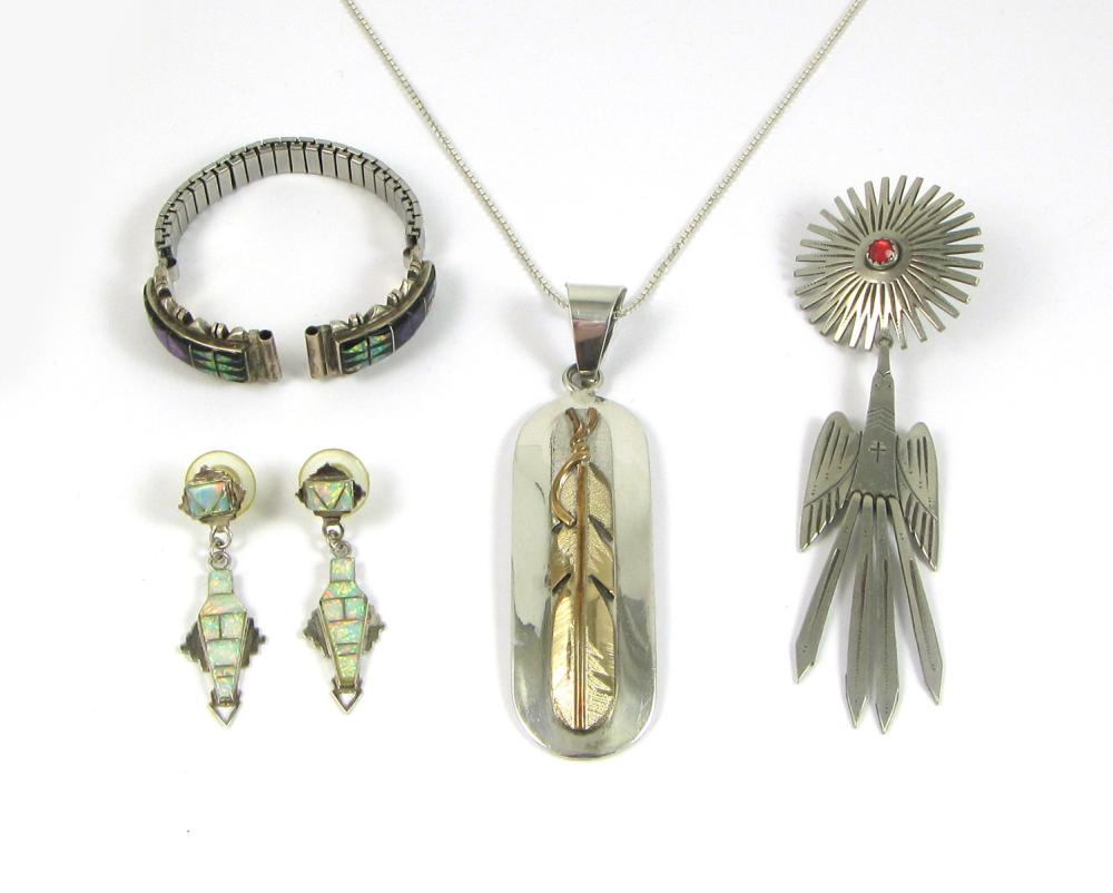 FOUR ARTICLES OF NATIVE AMERICAN STERLING