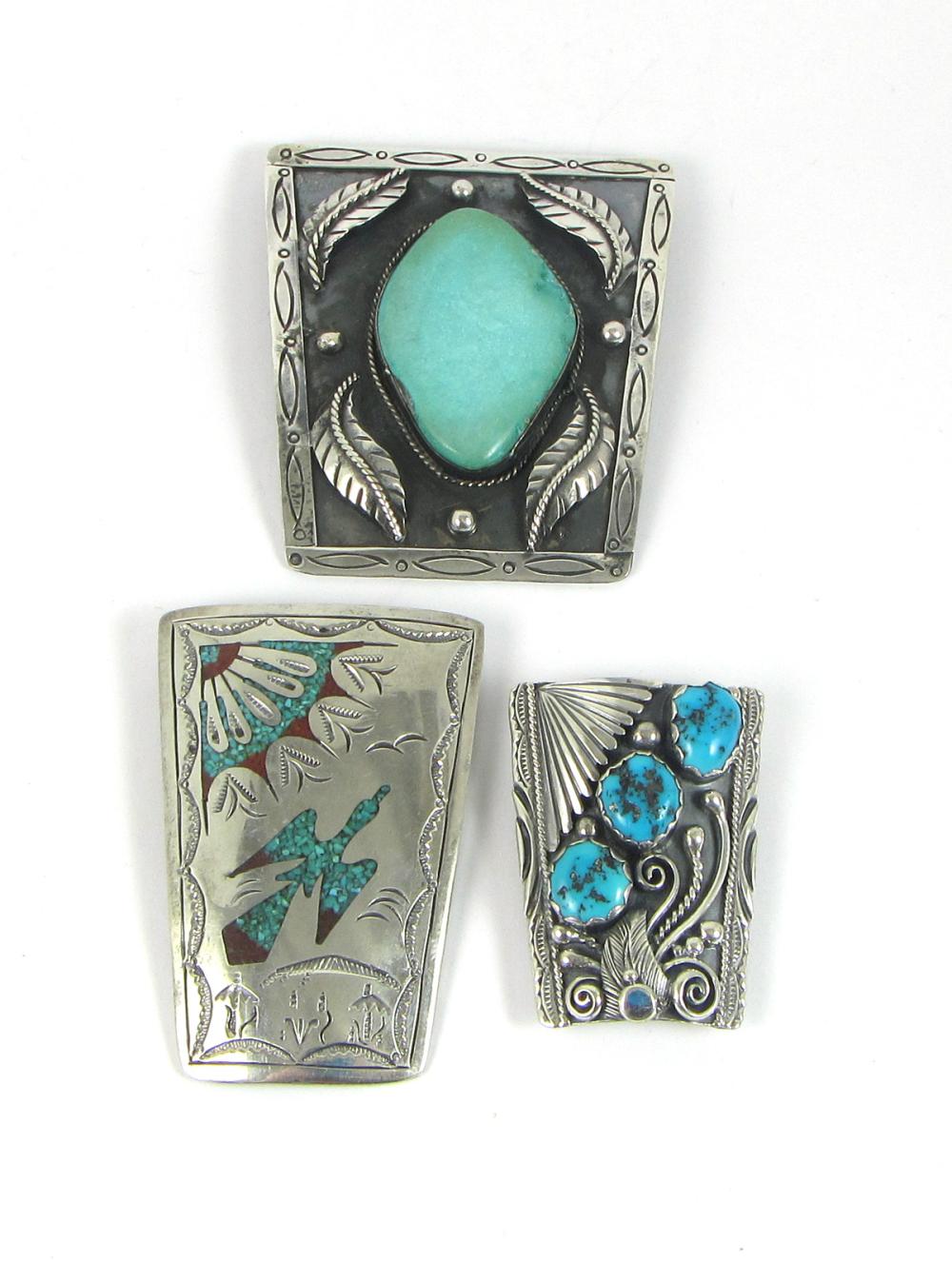 THREE NAVAJO TURQUOISE AND STERLING