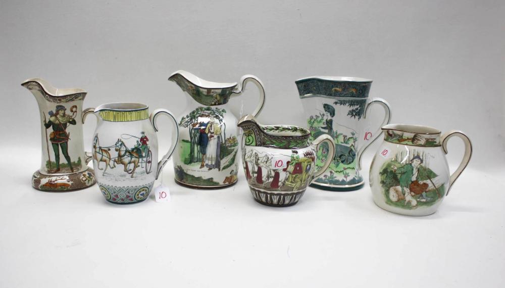 COLLECTION OF SIX BUFFALO POTTERY PITCHERS,