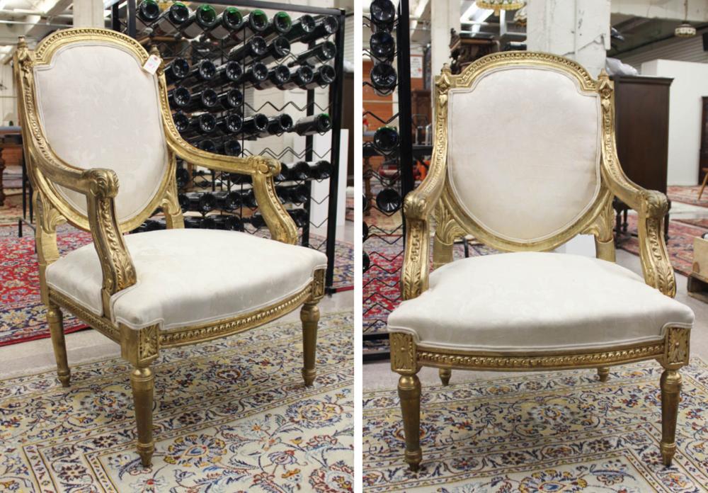 A PAIR OF LOUIS XVI STYLE ARMCHAIRS  33e3ce