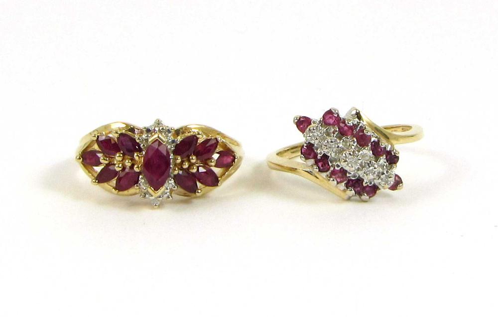 TWO RUBY, DIAMOND AND YELLOW GOLD