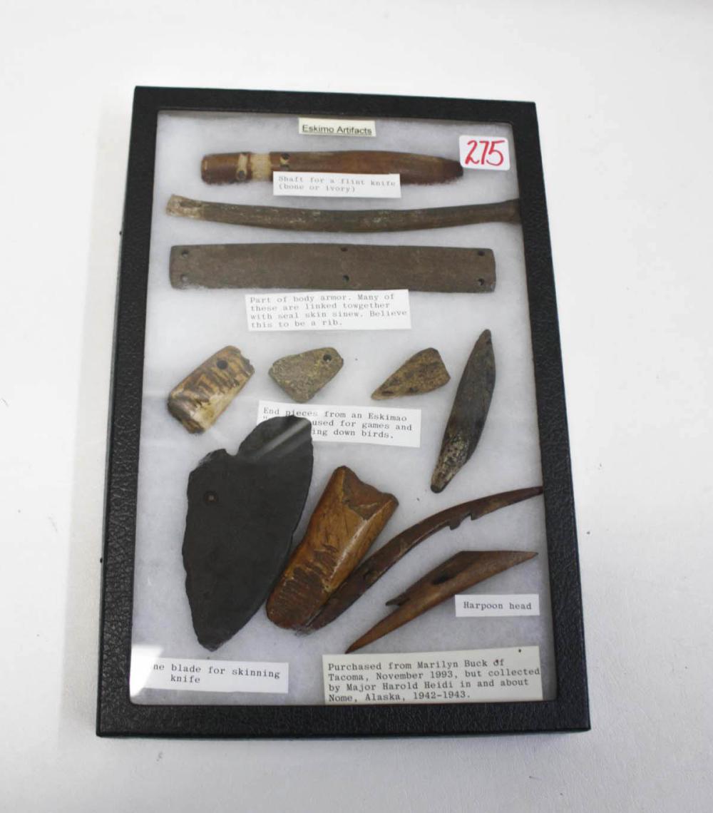 CASED COLLECTION OF ESKIMO ARTIFACTS,