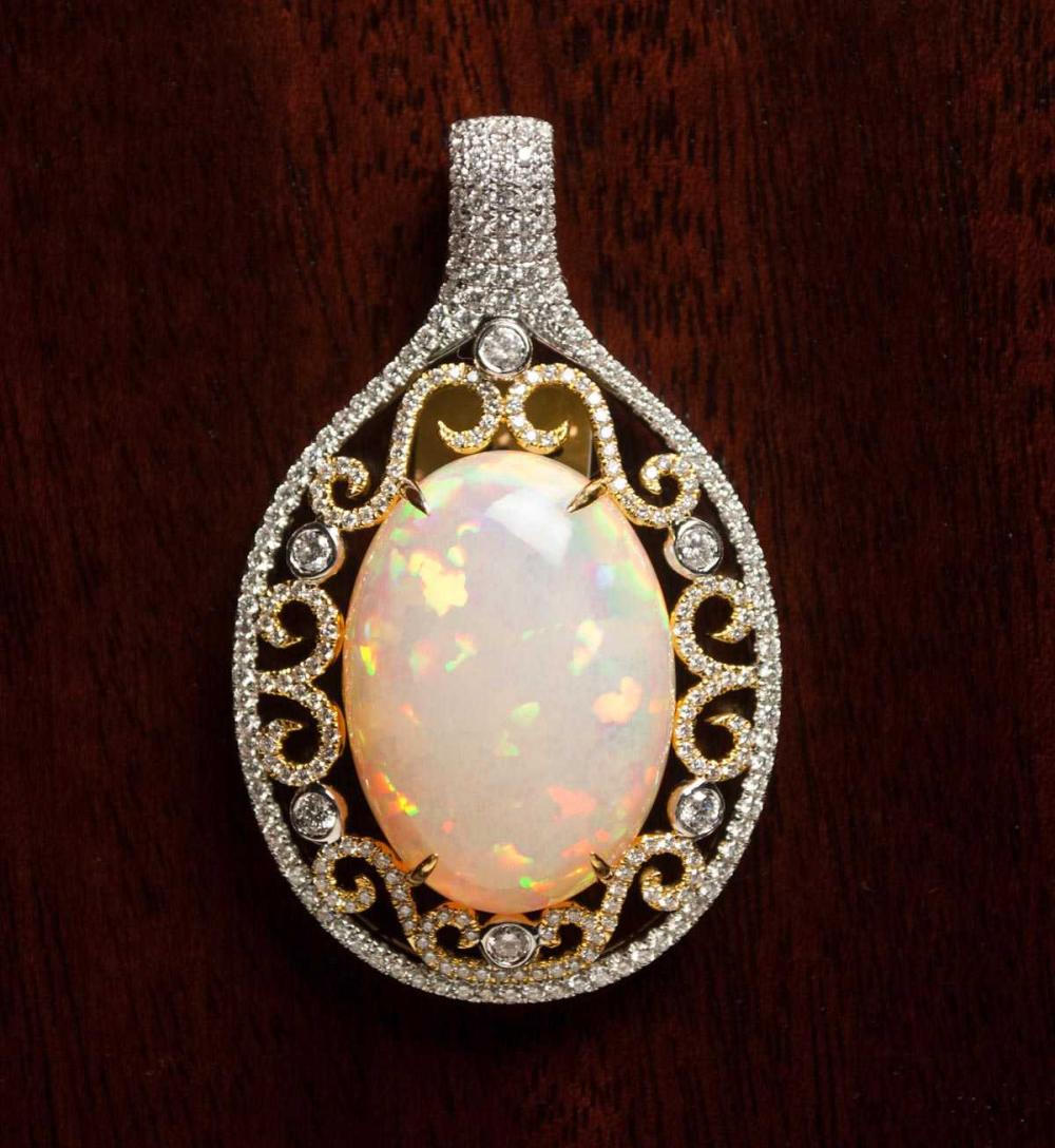 OPAL, DIAMOND AND FOURTEEN KARAT