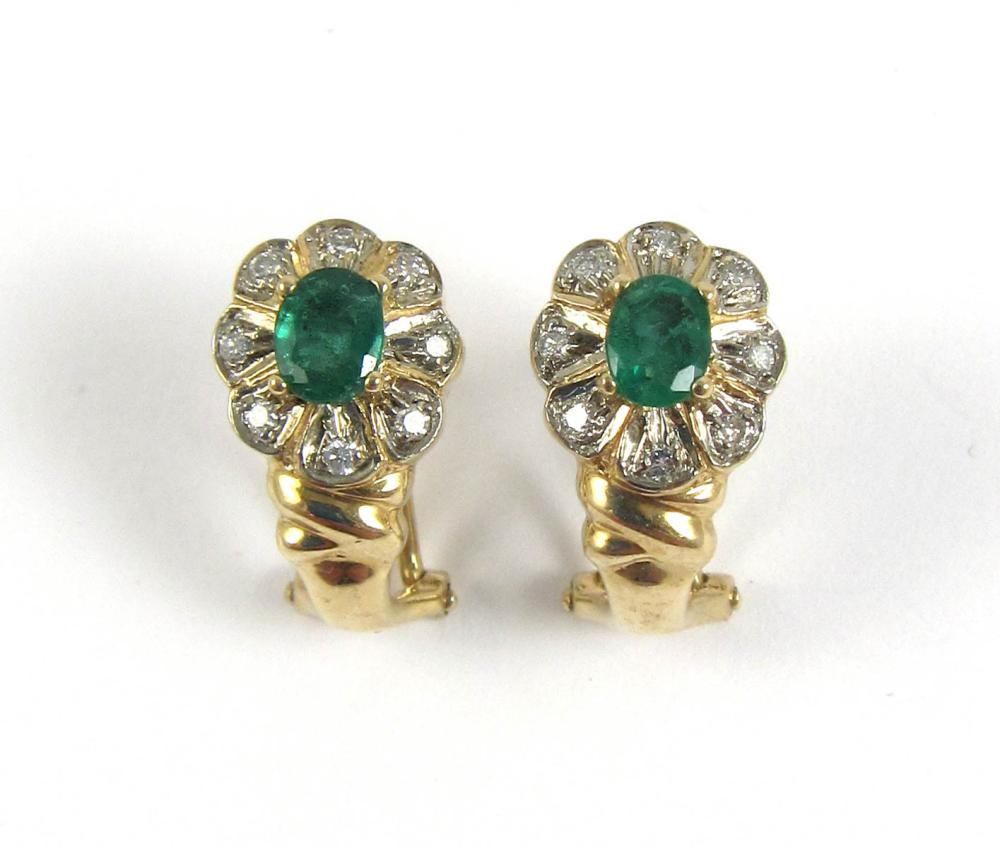 PAIR OF EMERALD AND FOURTEEN KARAT