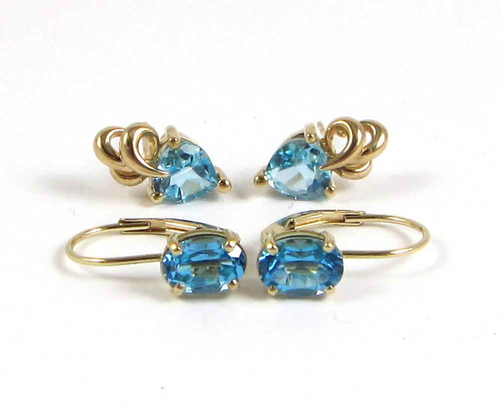 TWO PAIR OF BLUE TOPAZ EARRINGSTWO