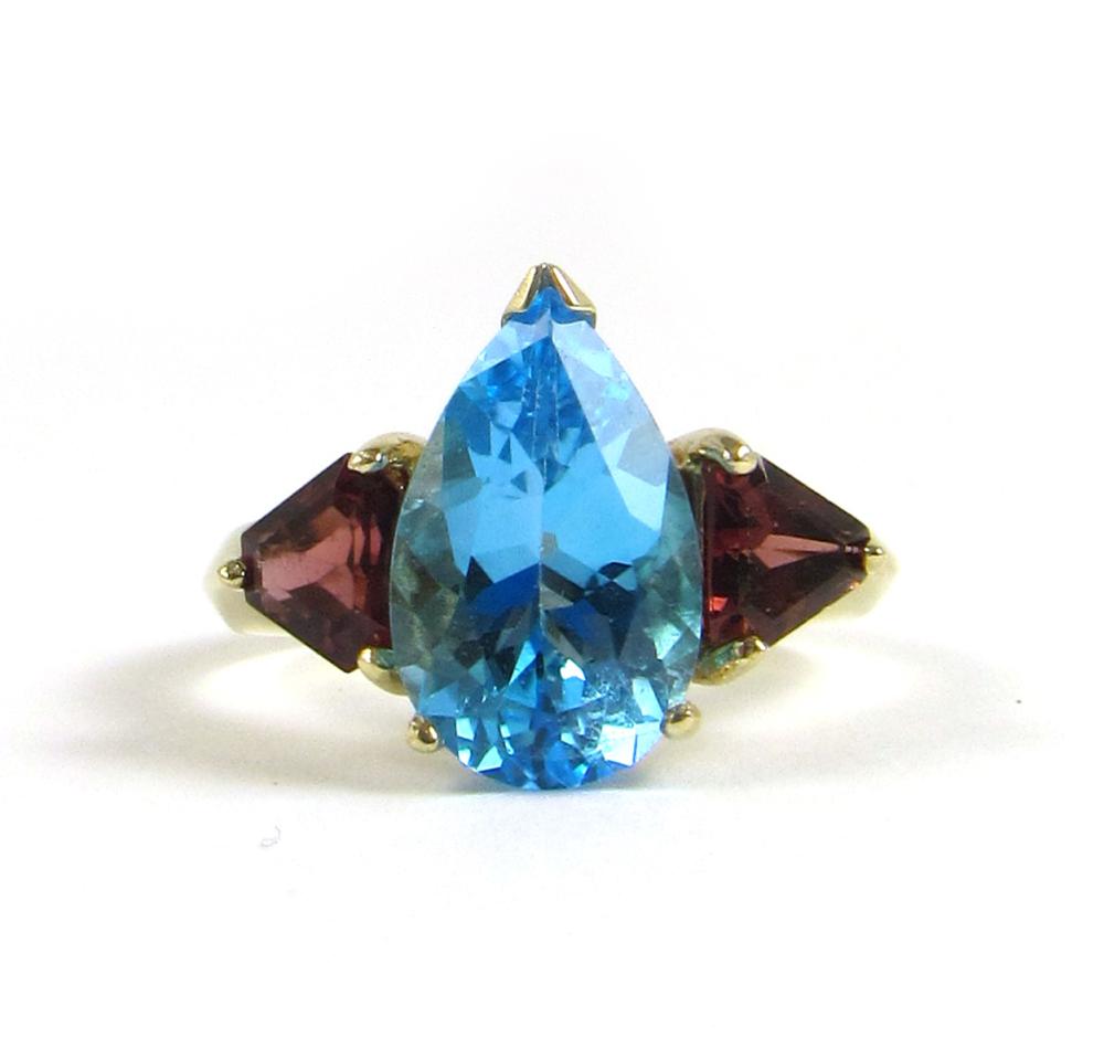 BLUE TOPAZ AND RED GARNET RINGBLUE