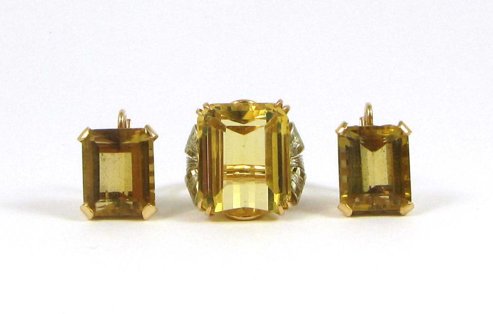 YELLOW CITRINE RING AND EARRINGSYELLOW