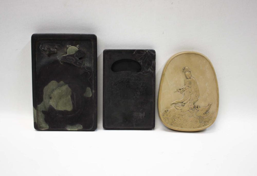 THREE CHINESE CARVED INK STONES  33e5b2