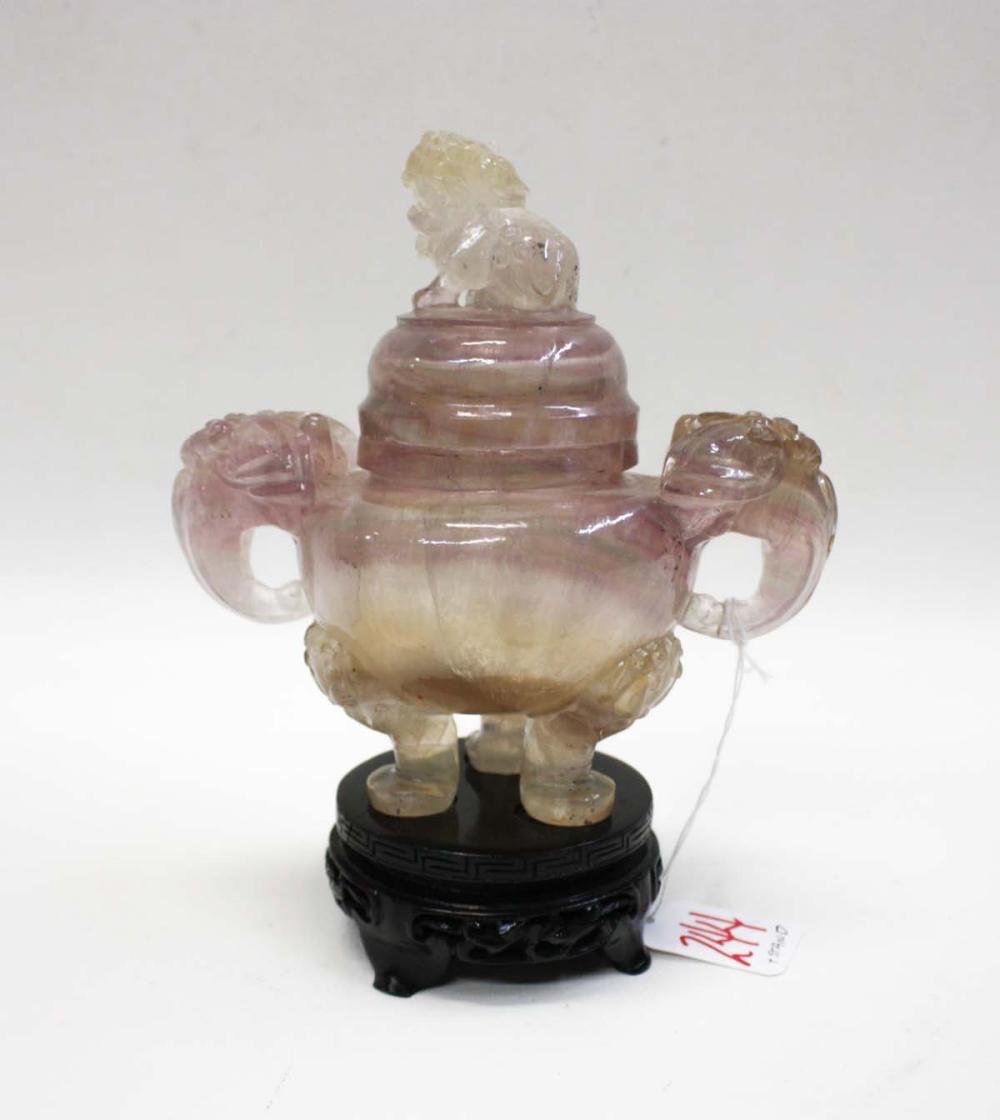 CHINESE CARVED QUARTZ LIDDED URN  33e693