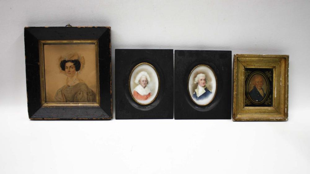 FOUR MINIATURE HAND PAINTED PORTRAITS: