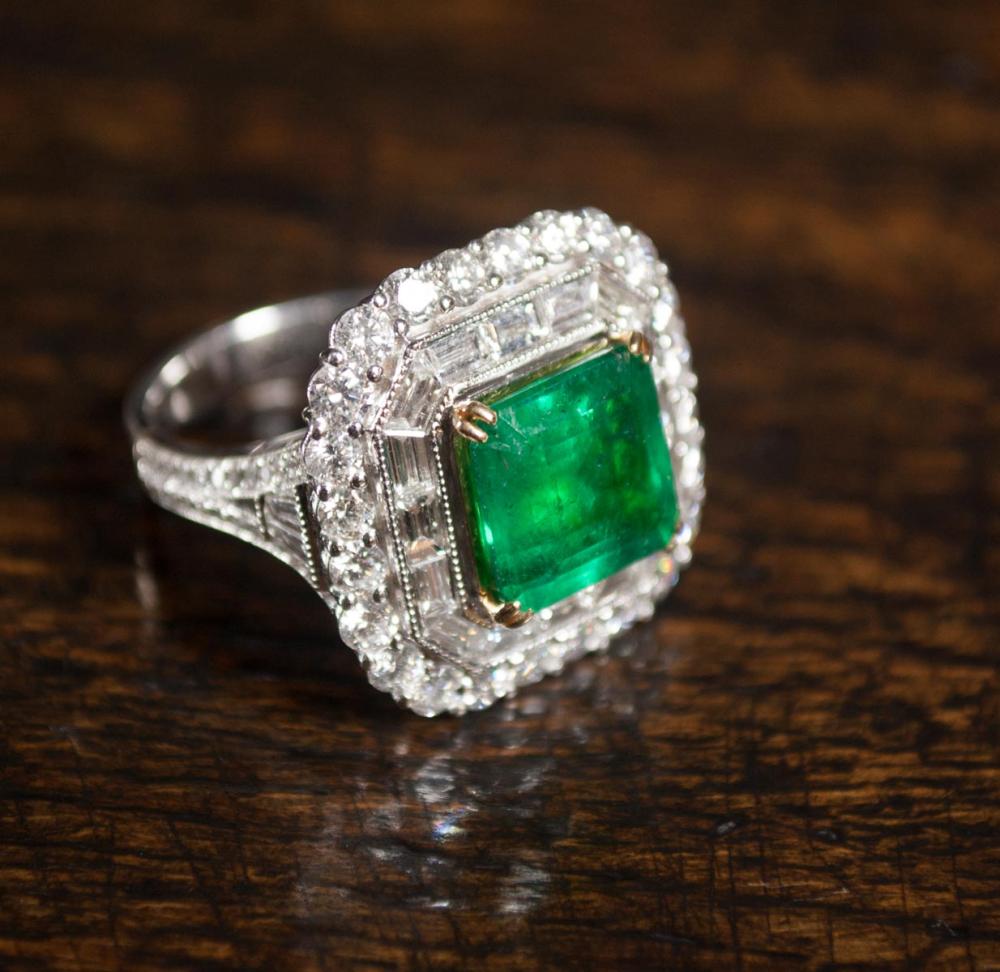 EMERALD, DIAMOND AND EIGHTEEN KARAT