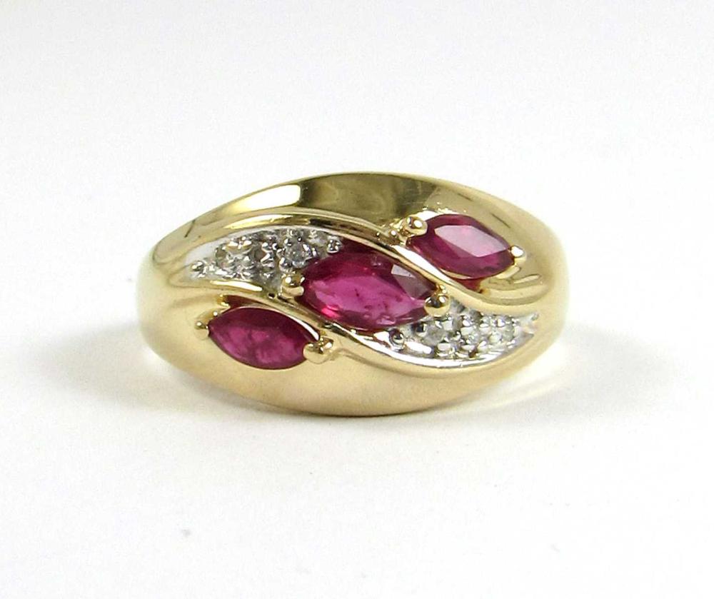 RUBY AND DIAMOND RING MARQUISE-CUT RED