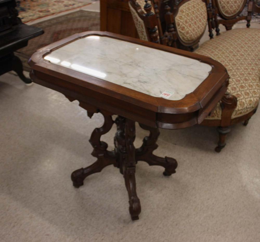A VICTORIAN MARBLE-TOP WALNUT LAMP