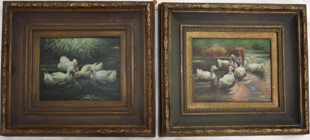 TWO SWAN PAINTINGS OILS ON BOARD  33e82d