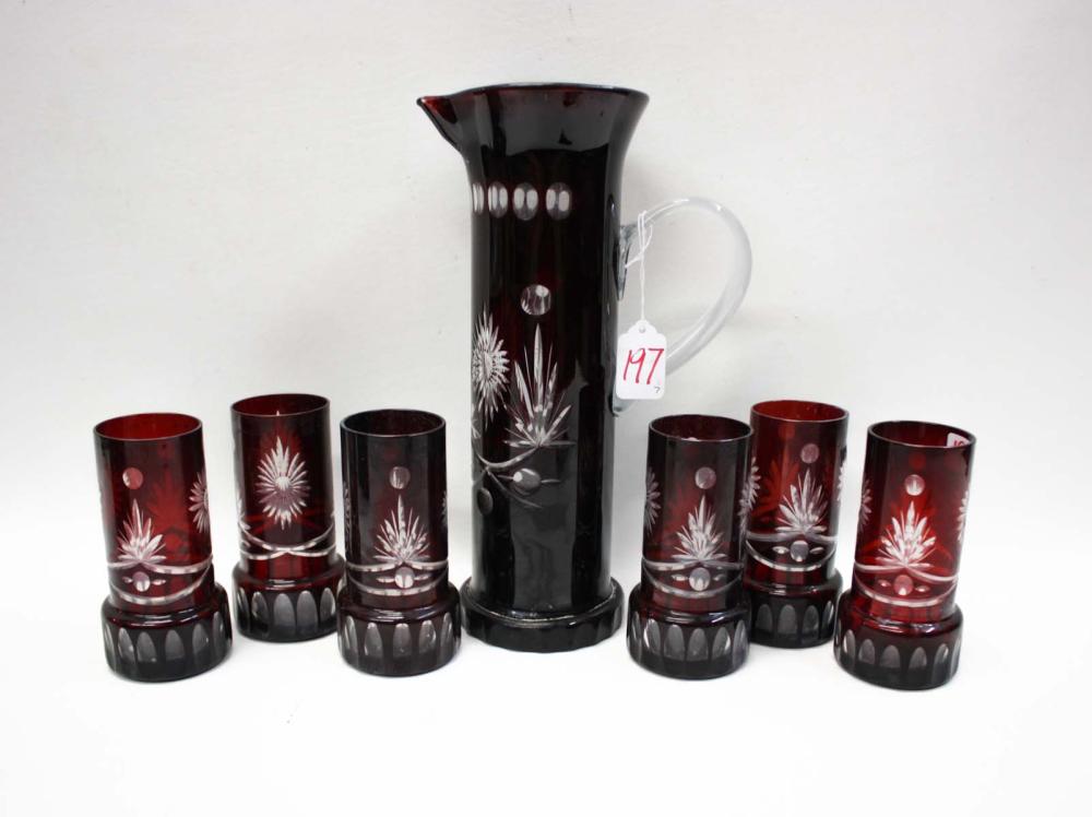 RUBY RED CUT TO CLEAR CRYSTAL BARWARE 33e858