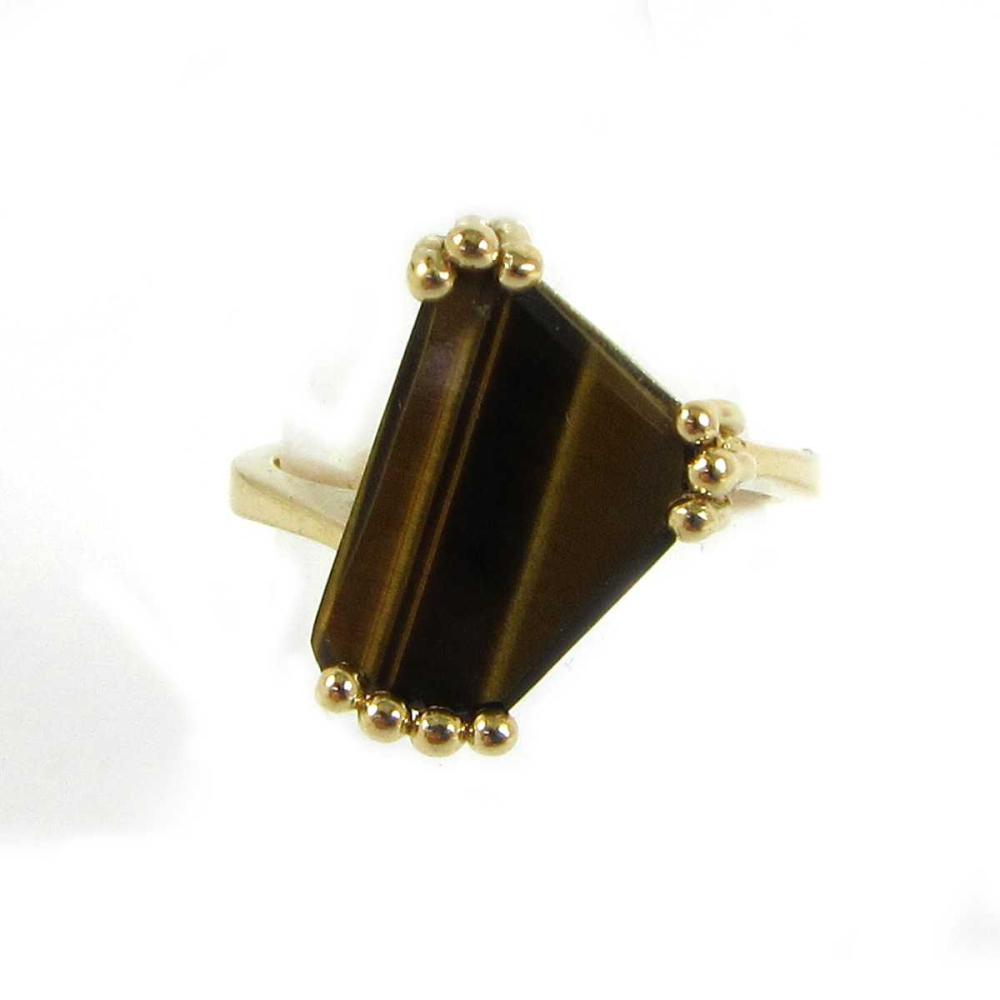 TIGER EYE SOLITAIRE RING TRAPEZOID 33e854