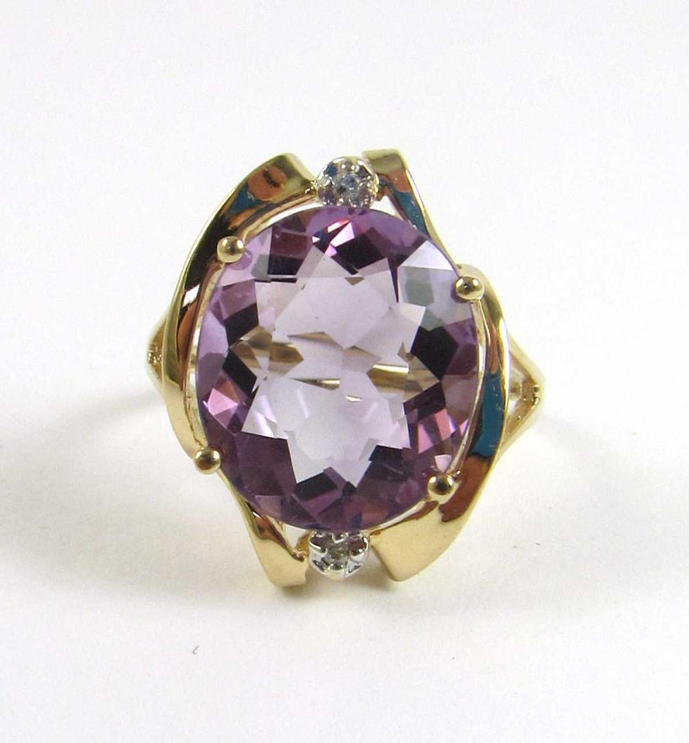 AMETHYST AND DIAMOND RING OVAL-CUT