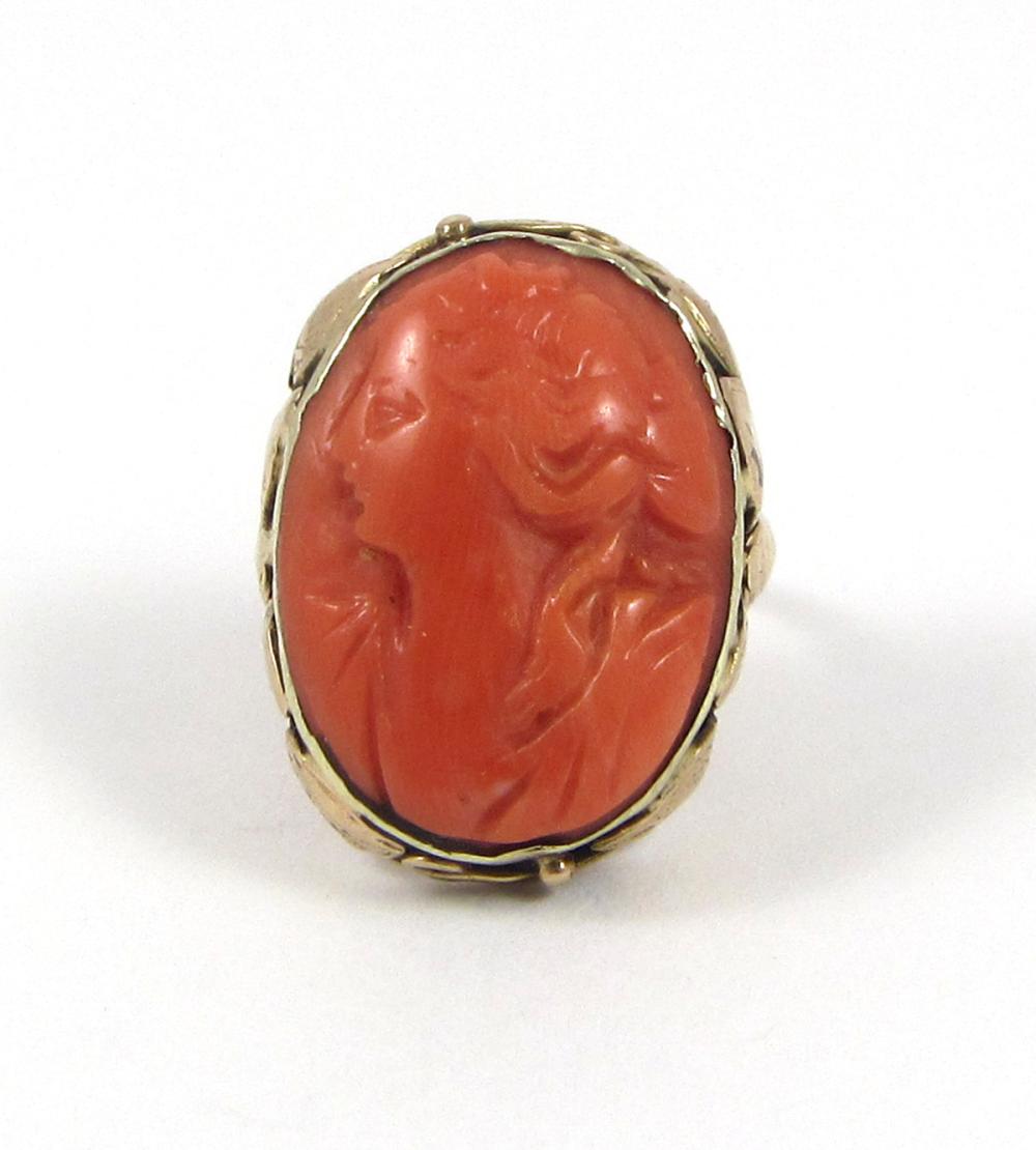 PINK CORAL CAMEO AND YELLOW GOLD