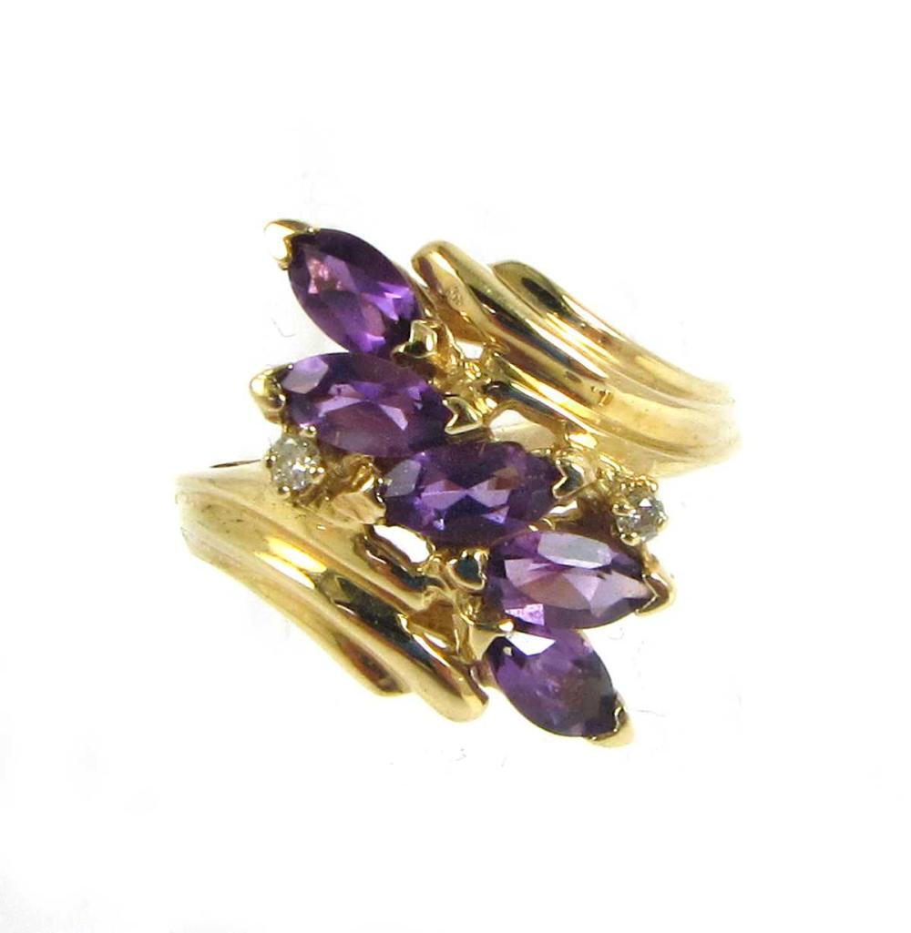 AMETHYST AND DIAMOND RING MARQUISE CUT 33e970