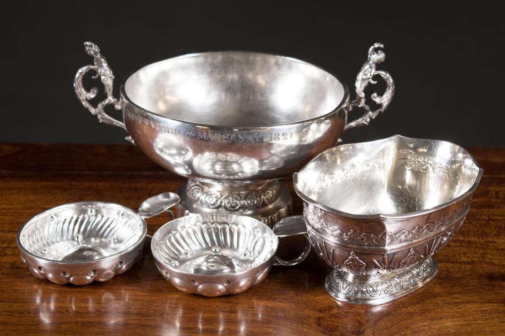 FOUR FRENCH SILVER HOLLOWWARE ARTICLES,