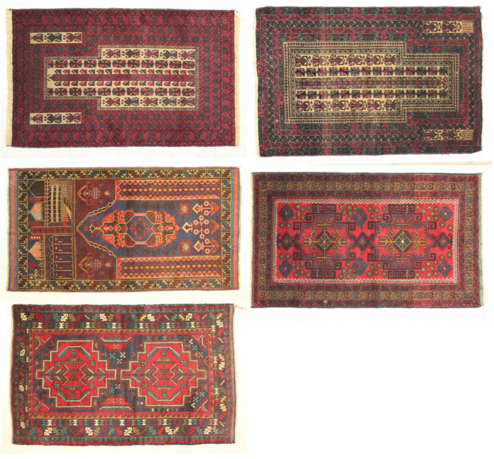 FIVE HAND KNOTTED BELOUCHI TRIBAL